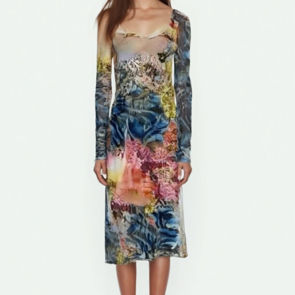 NWT Ocean Blue Floral Multicolor Sleeveless Dress M